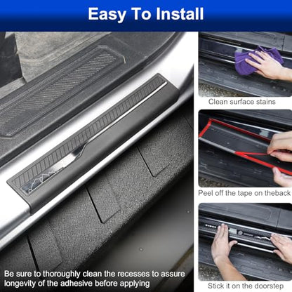 Door Sill Guards Protectors 4Pcs Set Compatible with 2024 2023 2022 2021 Ford Bronco 4 Door, Anti Scratch Door Sill Edge Entry Cover Exterior Accessories with 1966 Pattern