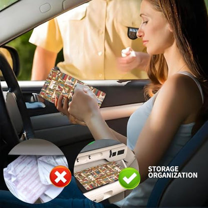 Leather Car Registration and Insurance Card Holder, Cute Car Accessories Vehicle Glove Box Car Organizer for Documents, Cards, License Cute BookShelf Cat - color: Cute BookShelf Cat