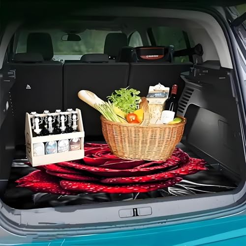 Universal Car Trunk Mat 29" x 39", Red Rose Pattern All Weather Trunk Protection Cargo Liner, Durable Cargo Mat Rear Trunk Liner, Stylish Vehicle Interior Accessories Suitable for Most Car Models - color: Red Rose Pattern