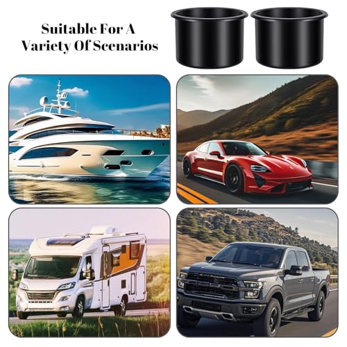 Cup Holder Insert, 2 Pack Cup Holder Inserts for Car,Universal Plastic Recessed Container Universal for Rv Boat Couch Golf Cart (Black)