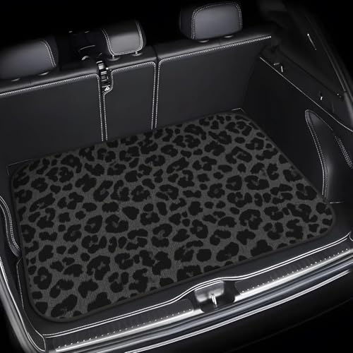 Universal Car Trunk Mat 29" x 39", Black Fashion Leopard All Weather Trunk Protection Cargo Liner, Durable Cargo Mat Rear Trunk Liner, Stylish Vehicle Interior Accessories Suitable for Most Car Models