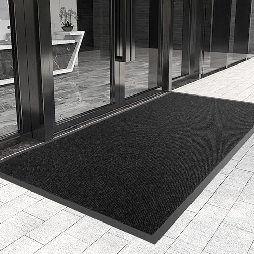 Front Door Mat 2′ x 4′ Custom Sizes,Heavy Duty Doormat for All Weather,Waterproof Rubber Backing Low Profile Indoor Entrance Outdoor Mats,Commercial Floor Mats for High Traffic Area - color: Black Pebble, size: 2ft x 4ft