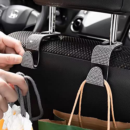 2PCS Car Seat Hooks - Bling Rhinestone Headrest Hooks with Universal Design - Perfect for Holding Handbags, Clothes, Purses, and Water Bottles - Black