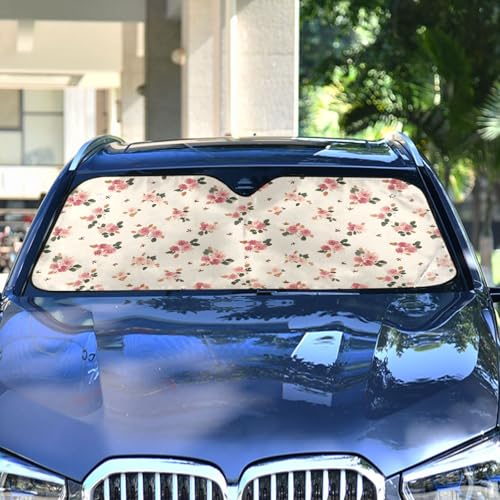 Sun Shade for Car Windshield Beige Background Floral Rose Foldable Sun Shield Heat and UV Protection Automotive Interior Protection - color: Rose