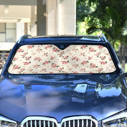Sun Shade for Car Windshield Beige Background Floral Rose Foldable Sun Shield Heat and UV Protection Automotive Interior Protection - color: Rose