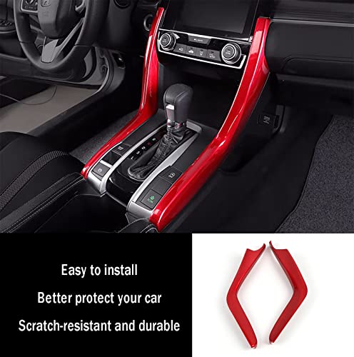 Car Accessories Fit for Honda Civic 10th Gen 2016 2017 2018 2019 2020 2021 Interior Side Gear Shift Panel Strips Cover Trim Decals (Red) ABS 2 PCS - color: Red