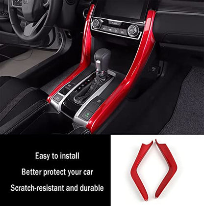 Car Accessories Fit for Honda Civic 10th Gen 2016 2017 2018 2019 2020 2021 Interior Side Gear Shift Panel Strips Cover Trim Decals (Red) ABS 2 PCS - color: Red
