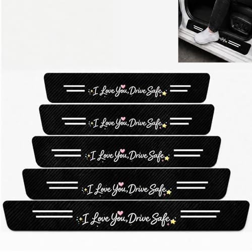 5PCS I Love You Drive Safe Car Door Sill Protector,Carbon Fiber Leather Door Sill Sticker,Anti-Scratch Scuff Plate Sticker for All Car Models,Love Car Accessories Decor,Safety Gifts for Men Women - color: I Love You，Drive Safe