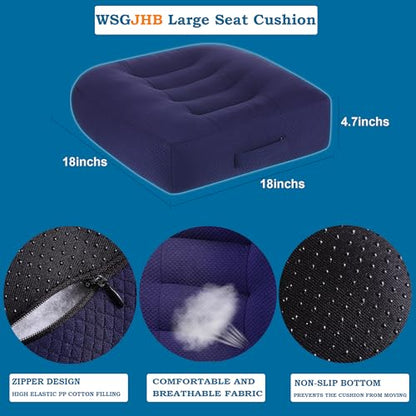WSGJHB Large Seat Cushion, Extra Thick Booster Seat Cushions for Office Chairs Long Sitting Office Workers, Car Drivers, Relieves Back Pain, Breathable, Anti-Slip, 18x18x4.7 inchs, Blue - color: Blue