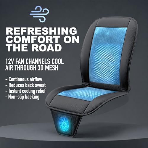 ZONETECH Cooling Car Seat Cushion 12V Black Automotive Adjustable Temperature Comfortable Car Seat Cooling Pad, Cooling Car Seat Cover for Car SUV Truck Universal Fit - color: Black 1 Pack