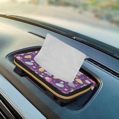 Leathr Egg Print Visor Tissue Holder with Zipper Car Tissue Box Holder Hanging Back Seat Durable Visor Tissue Holder Universal Fit Most Cars - color: Colorful Egg