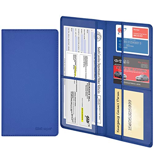 Wisdompro Car Document Holder Organiser, PU Leather Vehicle Insurance and Registration Holders Wallet Case for ID Card, Driving Licence, Key Contact Information Cards - color: Blue