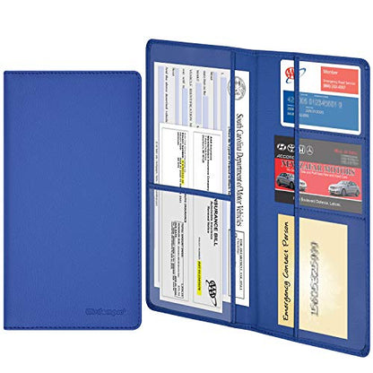 Wisdompro Car Document Holder Organiser, PU Leather Vehicle Insurance and Registration Holders Wallet Case for ID Card, Driving Licence, Key Contact Information Cards - color: Blue