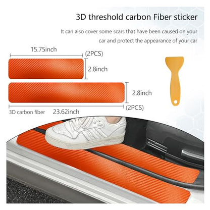 4 PCS Car Door Sill Protector, 3D Carbon Fiber Auto Door Entry Edge Guard Protection Trim, Anti-Scratch Threshold Cover Strips, Sill Protection Sticker for Car SUV Truck (Orange)