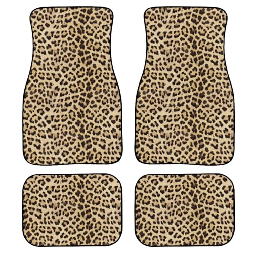 Brown Leopard Print Car Floor Mats 4Pcs Vintage Spotted Fur Jaguar Texture Wild Animal Skin Pattern Floor Mats for Cars Custom Front Rear Vehicle Rugs Universal Auto Accessories for Trucks - color: Brown