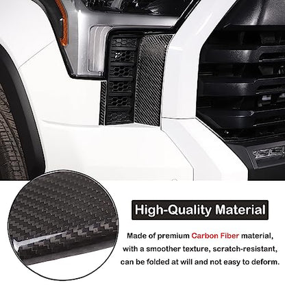Aunginsy Car Front Headlight Bumper Grille Mesh Sticker Compatible with Toyota Tundra/Sequoia 2022 2023 2024 Pickup Truck Real Carbon Fiber Decorative Sticker Protection Cover Interior Accessories - size: Front Headlight Bumper Grille Sticker