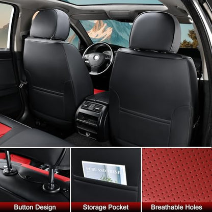 Car Seat Covers Full Set, Breathable Leather Automotive Front and Rear Seat Covers & Headrest for Reduce The Driving Fatigue, Compatible with Most Vehicles, Cars (Black&Red, Front Pair and Rear) - color: Black&Red, size: Front Pair and Rear