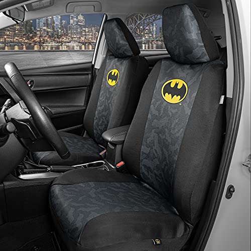 BDK Batman Car Seat Covers for Front Seats with Matching Seat Belt Pads - Officially Licensed Warner Brothers Superhero Auto Accessories Bundle, Made for Car Truck Van and SUV