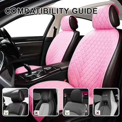 2PCS Linen Front Seat Covers for Cars Sideless Seat Covers Breathable Cloth Fabric Car Seat Protector Universal Fit Most Automotive, SUV, Trucks, Van(Pink) - color: LINEN PINK