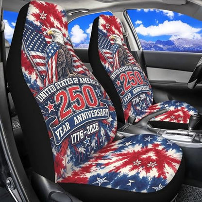 American Flag 250th Anniversary Patriotic Car Seat Covers Full Set of 2, Eagle Patriotic Seat for Auto Front Seats, Tie Dye Breathable Car Accessories for Sedan Truck SUV - color: American Flag 250th