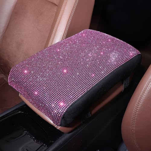 ToBeQueen Pink Bling Car Armrest Cover with Memory Foam Cushion Pad & Rhinestones, Universal Diamond Center Console Cover for Cars, Bling Middle Console Cover, Bling Car Accessories for Women, Pink - color: Pink