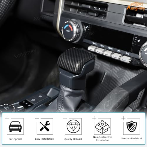 Aunginsy Car Gear Shifter Hand Brake Trim Cover Compatible with Toyota Tacoma 2024 2025 2026 & 4Runner 2025 2026, ABS Automatic Center Console Gear Shift Head Knob Scratch Protector Cover Accessories - color: Carbon Fiber Pattern(A)