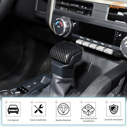 Aunginsy Car Gear Shifter Hand Brake Trim Cover Compatible with Toyota Tacoma 2024 2025 2026 & 4Runner 2025 2026, ABS Automatic Center Console Gear Shift Head Knob Scratch Protector Cover Accessories - color: Carbon Fiber Pattern(A)