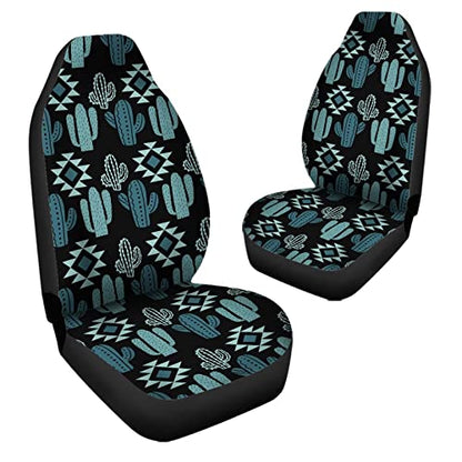 Howilath Women Men Car Front Seat Covers Set of 2, Aztec Southwest Cactus Print High Back Stretchy Bucket Seats for Most Cars, SUV - color: Aztec Southwest Cactus Print - Green