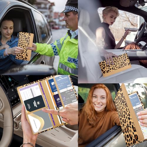 Car Registration and Insurance Holder with Magnetic Closure, Universal Document Organizer for License, Insurance Cards & Glove Box Storage (Leopard-Brown) - color: Leopard-Brown