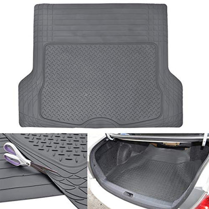 BDK Cat® CAMT-9014 (4-Piece) Large Deep Dish Rubber Car Floor Mats with Trunk Cargo Liner, Universal Trim to Fit Front & Rear Combo Set for Car Sedan SUV Van, Heavy Duty All Weather - color: Gray