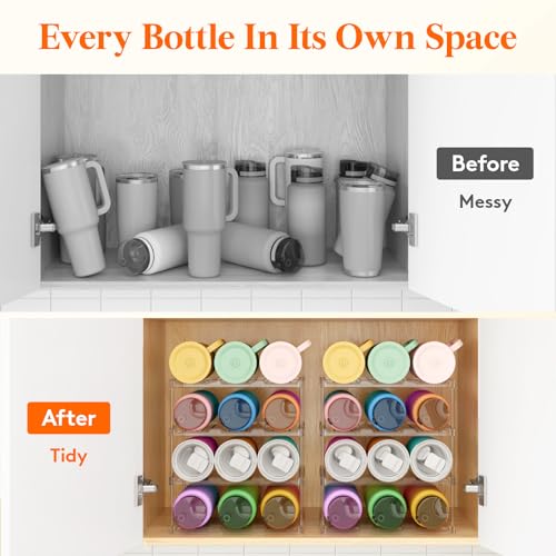 Lifewit Stackable Bottle Storage Organizer, Clear Freestanding Wine Holder for Cabinet, Large Slot Water Bottle Tumbler Cup Organizer for Pantry, Plastic Wine Rack for Fridge Cellar, 4Tier Hold 12 - size: 4 Tier-12 Bottle