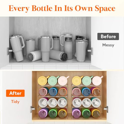 Lifewit Stackable Bottle Storage Organizer, Clear Freestanding Wine Holder for Cabinet, Large Slot Water Bottle Tumbler Cup Organizer for Pantry, Plastic Wine Rack for Fridge Cellar, 4Tier Hold 12 - size: 4 Tier-12 Bottle