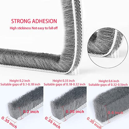 Weather Stripping Door Window Seal Strip 33 Ft, Selfadhesive Strong Adhesion, soundproofing, Draft Blocker, Dustproof, Suitable for Doors and Windows Cabinet Doors, 0.35 Wide X 0.6 Inch Thick, Gray - size: 33FT, 0.35'' Wide X 0.6'' Thick