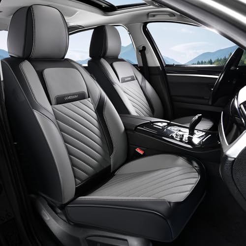 Coverado Car Seat Covers Front Set, Luxury Nappa Leather Seat Covers Universal Fit Waterproof Non-Slip Breathable Automotive Seat Protectors for Cars, SUVs, Trucks - color: BlackGray-0, size: Front Pair