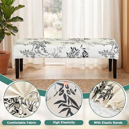 FUANGUI Floral Bench Cover,Stretch Dining Bench Cover for bedrooms, Living Rooms, Kitchens, Protector Chair Bench Piano Bench Seat Covers Stool Slipcover Removable, Washable - 01 - color: 01
