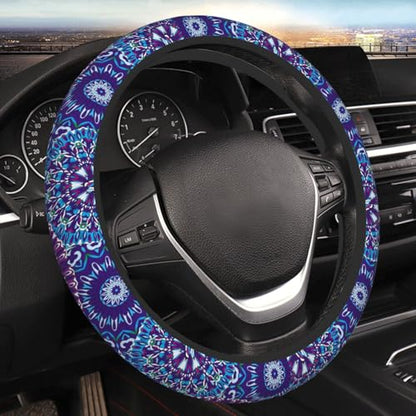 Boho Purple Flower Neoprene Steering Wheel Cover for Men Women Anti-Slip Elastic Steering Wheel Protective Cover 15in Universal Car Accessories Fit Cars, SUVs, Auto - color: Boho Purple Flower