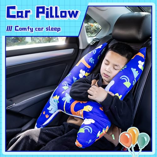 Ivtivfu H-Shape Car Seat Pillow for Kids, Blue Dinosaur | Kids Car Pillows, Child Car Head Support, Travel Neck Rest, Car Seat Pillow for Children - color: Blue Dinosaur