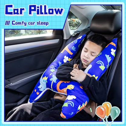Ivtivfu H-Shape Car Seat Pillow for Kids, Blue Dinosaur | Kids Car Pillows, Child Car Head Support, Travel Neck Rest, Car Seat Pillow for Children - color: Blue Dinosaur