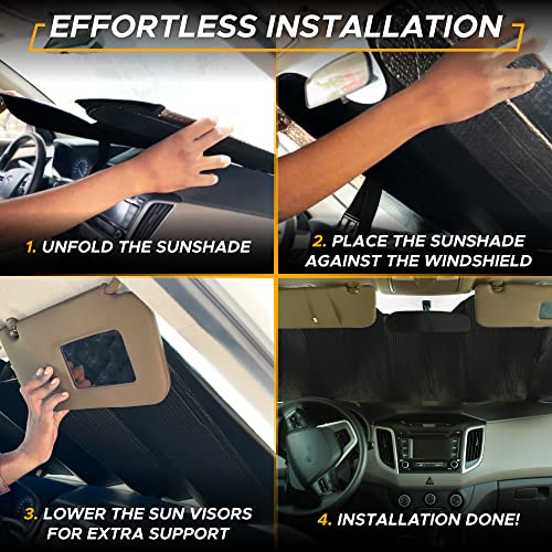 EcoNour Accordion Car Windshield Sun Shade | Reflective Car Window Shades for UV & Sun Protection | Foldable Windshield Cover Keeps Interior Cool | 26 x 56 Inches - size: Small