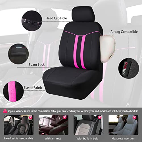 CAR-GRAND Piping Cloth Car Seat Covers Full Set, Breathable Universal Car Seat Cover, Airbag Compatible Seat Cover for Cars Trucks SUV Van Sedan (Black-Pink Strips) - color: Black-Pink