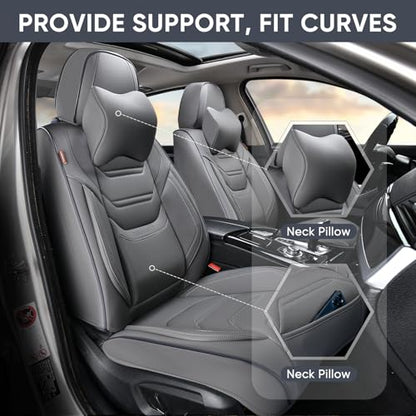 TIEHESYT Gray Car Seat Covers Full Set, Breathable Leather Automotive Front and Rear Seat Covers & Headrest for Reduce the Driving Fatigue, Compatible with Most Vehicles, Cars - color: Graceful Gray, size: Front Pair and Rear