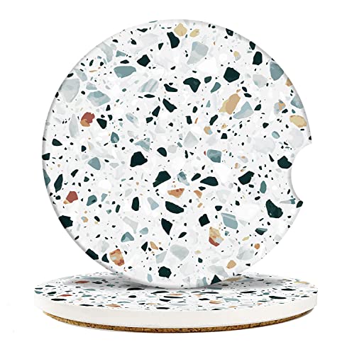Britimes Car Coasters for Drinks Absorbent, 2 Pack Cup Holders, 2.56" Ceramic Stone & Non-Scratch Cork Base Coasters Cupholder, Auto Accessories for Women & Men, Classic Italian Floor Venetian Natural - color: Terrazzo