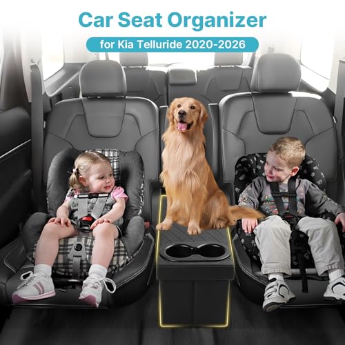 Car Seat Organizer for Kia Telluride 2020-2026 Center Console Organizer with Cup Holders for Telluride, Kids Toys Baby Supplies Dog Toy Box Storage Bin Travel Accessories - style: Telluride with Cup Holders