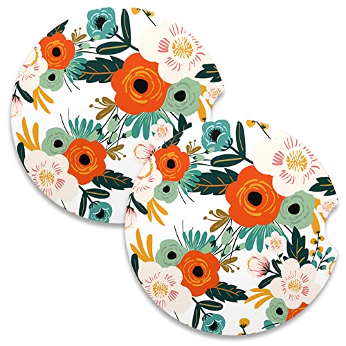 Car Coasters for Cup Holders, 2 Pack Absorbent Ceramic Car Cup Holder Coaster for Drinks, Cute Auto Assecories for Women Men, Size 2.56 in with Finger Notch & Cork Base, Bright Flowers - color: Bright Flowers