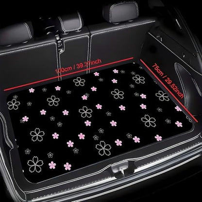 Universal Car Trunk Mat 29" x 39", Pink Simple Flowers All Weather Trunk Protection Cargo Liner, Durable Cargo Mat Rear Trunk Liner,Stylish Vehicle Interior Accessories Suitable for Most Car Models - color: Pink Simple Flowers
