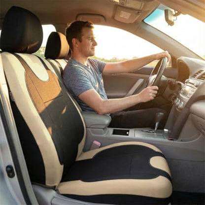 Car Seat Covers Full Set, Split Waterproof Polyester Mesh Vehicle Front and Rear Seat Protectors, All-Weather Automotive Interior Chair Cushion, Universal for Automobile RV Truck (Beige) - color: Beige