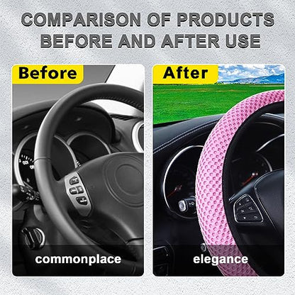Kewucn Car Elastic Stretch Steering Wheel Cover, Soft Microfiber Breathable Ice Silk, Universal 15 Inch Anti-Slip Auto Steering Wheel Protector, Fit Car, SUV, Van, Sedan, Truck (Pink) - size: Pink