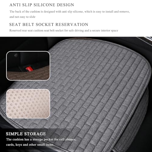 Front Car Seat Cover, Anti-Slip Driver Seat Cushion Protector with Storage Pocket, Cooling Breathable Linen Bottom Pad for Most Vehicle Front Seats, Car Accessories (Front Gray) - color: Front Gray