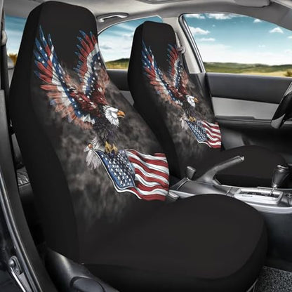 Black American Flag Automotive Seat Cover Red Car Front Seat Cover for Patriotic 4th of July Car Seat Cushion Protector Eagle Vehicle Interior Protection - color: Black American Flag Eagle