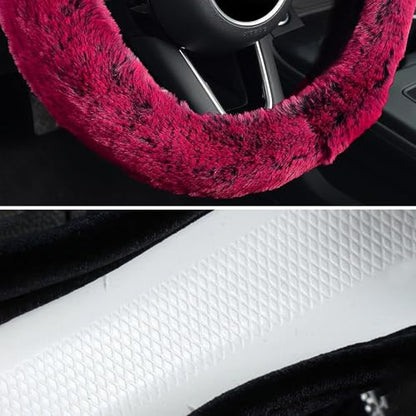 KAFEEK Frost Fluffy Microfiber Plush Steering Wheel Cover for Winter Warm, Universal 15 inch Soft Fuzzy Steering Wheel Cover, Brilliant Red - color: red, size: Standard Size[14 1/2''-15'']